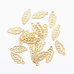 201 Stainless Steel Charms, Leaf, Golden, 12.5x5.5x0.2mm, Hole: 1mm(STAS-H557-40G)