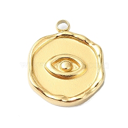 Ion Plating(IP) 304 Stainless Steel Pendants, Real 18K Gold Plated, Flat Round Charm, Eye, 15.5x12.5x2.5mm, Hole: 1.6mm(STAS-B058-07G-02)