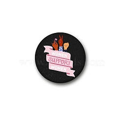 Tinplate Brooch, Girl Power Brooch, Flat Round, Black, 44mm(PW-WG35172-04)