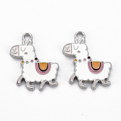 Rack Plating Alloy Enamel Pendants, Cadmium Free & Lead Free, Platinum, Alpaca, White, 29x22x2mm, Hole: 2mm(ENAM-N053-29-RS)