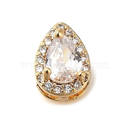 Brass Micro Pave Clear Cubic Zirconia Pendants, Cadmium Free & Nickel Free & Lead Free, Oval Charms, Real 18K Gold Plated, 11x8x7mm, Hole: 3x2mm(KK-M301-05G)