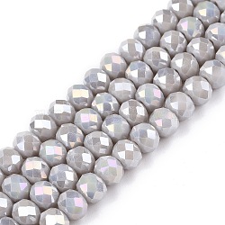 Electroplate Glass Beads Strands, Opaque Solid Color, AB Color Plated, Faceted, Rondelle, Light Grey, 6x5mm, Hole: 1mm, about 84~85pcs/strand, 41.5~42cm(EGLA-A044-P6mm-B19)