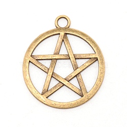 Zinc Alloy Pendants, Hollow, Ring with Star, Antique Bronze, 28x24x1mm, Hole: 3mm(PALLOY-WH0088-60C-AB)