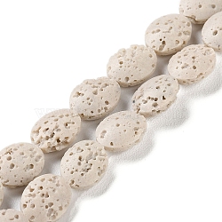 Natural Lava Rock Dyed Beads Strands, Flat Oval, Floral White, 10~11x8~8.5x4mm, Hole: 0.6mm, about 36pcs/strand, 14.80''(37.6cm)(G-H311-01-01)