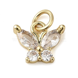 Brass Micro Pave Clear Cubic Zirconia Pendants, Butterfly, Real 18K Gold Plated, 9x10.5x3mm(KK-U005-01D-G)