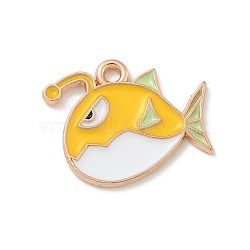 Alloy Enamel Pendants, Light Gold, Cadmium Free & Lead Free, Fish Charm, Gold, 16.5x20x1.5mm, Hole: 1.5mm(ENAM-A008-44KCG-04)