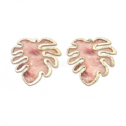 Fashion DIY Earrings Jewelry Accessories, Imitation Metal Cloth Pendants, Tropical Leaf Charms, Monstera Leaf, Light Salmon, 27x26x0.6mm, Hole: 0.8mm(X-FIND-R083-01)