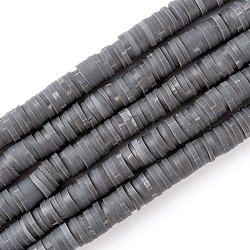 Handmade Polymer Clay Beads Strands, for DIY Jewelry Crafts Supplies, Heishi Beads, Disc/Flat Round, Dark Gray, 6x0.5~1mm, Hole: 1.8mm, about 290~320pcs/strand, 15.75 inch~16.14 inch(40~41cm)(CLAY-R089-6mm-Q062)