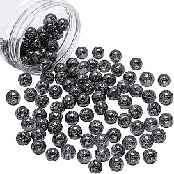 Electroplated Natural Lava Rock Beads, Round, Bumpy, Gunmetal Plated, 10~11mm, Hole: 1mm, 76pcs/box(G-NB0001-91C)