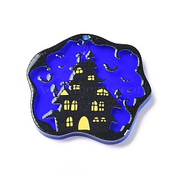 Halloween Theme Opaque Printed Acrylic Pendants, Flower Charms, House, 36x37x2mm, Hole: 1.6mm(OACR-G013-01C)