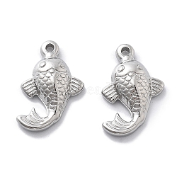 Anti-Tarnish 304 Stainless Steel Pendants, Fish Charm, Stainless Steel Color, 15.5x12x3.5mm, Hole: 1.2mm(STAS-R130-34P)