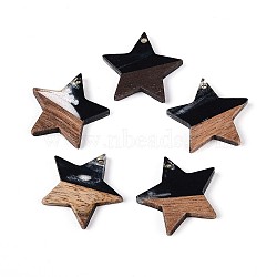 Resin & Walnut Wood Pendants, Star, Black, 20.5x22~22.5x3.5mm, Hole: 1.5mm(RESI-T057-37E)