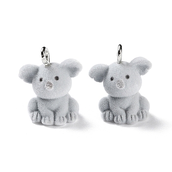 Animal Shape Flocky Resin Pendants, Cute Animal Charms with Platinum Plated Iron Loops, Koala, 19x14x16mm, Hole: 2mm