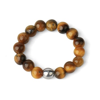 4MM Round Natural Tiger Eye Beaded Stretch Rings, European and American Style