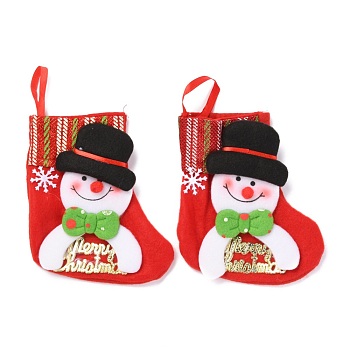 Cloth Hanging Christmas Stocking, Candy Gift Bag, for Christmas Tree Decoration, Snowman with Word Merry Christmas, Red, 145x132x20mm