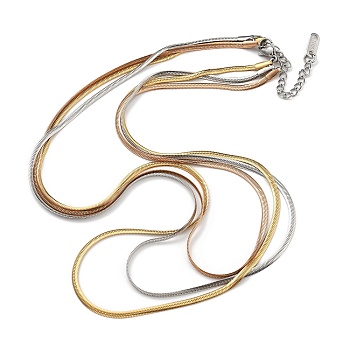 304 Stainless Steel Multi Layered Flat Snake Chain Necklaces, Mixed Color, 17.32 inch(44cm)