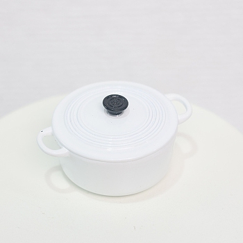 Alloy Mini Soup Pot Model, Micro Landscape Dollhouse Accessories, Pretending Prop Decorations, White, 35x23mm