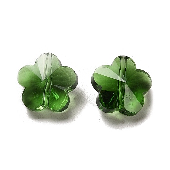 Transparent Glass Beads, Faceted, Plum Blossom, Green, 13x13.5x8.5mm, Hole: 1mm