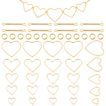 PandaHall Elite Brass Heart Linking Rings and Link Connectors, Golden, 6~20x2~21x1~1.5mm