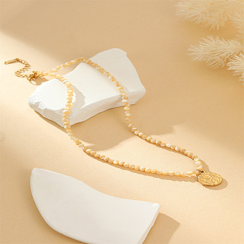 White and Yellow Bead Necklaces, Stainless Steel Necklace for Women 