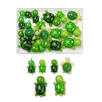 DIY Jewelry Making Finding Kits, Including Opaque Resin Cabochons and Pendant, Tortoise, Green, 24Pcs/box