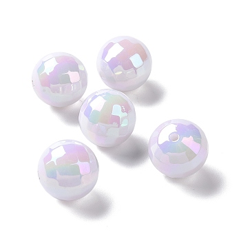 ABS Plastic Beads, AB Color Plated, Faceted, Round, White, 20mm, Hole: 2mm