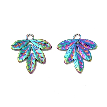 Ion Plating(IP) 304 Stainless Steel Pendants, Leaf Charm, Rainbow Color, 16.5x16x1.5mm, Hole: 1.8mm