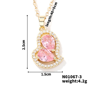 Elegant and Unique Style Brass & Glass Lock Collar Heart Pendant Necklaces for Women, Golden, Pink, 15.75 inch(40cm)