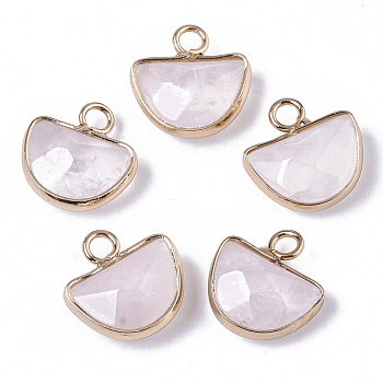 Natural Rose Quartz Semi Circle Pendants, with Brass Findings, Faceted, Half Round, Golden, 13.5~14.5x13~14x5.5mm, Hole: 2mm
