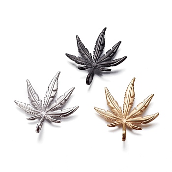 304 Stainless Steel Big Pendants, Pot Leaf/Hemp Leaf Shape, Weed Charms, Mixed Color, 52.5x43x3mm, Hole: 8x4mm