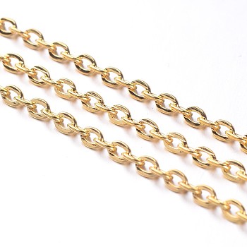 Iron Cable Chains, Unwelded, with Spool, Flat Oval, Popular for Jewelry Making, Important Decoration, Lead Free, Golden, 3x2x0.6mm, about 32.8 Feet(10m)/roll