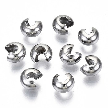304 Stainless Steel Crimp Beads Covers, Stainless Steel Color, 6.5x5.8mm, Hole: 1.8mm