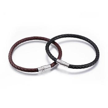 Braided Leather Bracelet Making, with Magnetic Stainless Steel Clasps, Mixed Color, 8-1/2 inch(215mm), 5mm