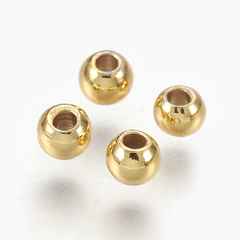 Brass Spacer Beads, Long-Lasting Plated, Round, Golden, 3x2mm, Hole: 1.2mm