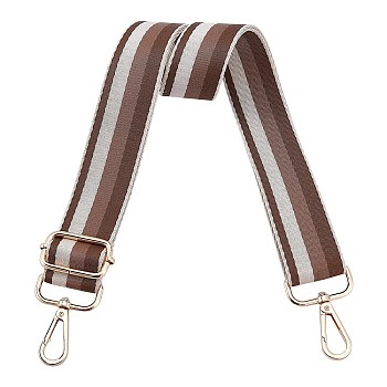 Adjustable Folk Custom Stripe Pattern Bag Strap, with Zinc Alloy Clasps, for Bag Replacement Accessories, Coffee, 750x38x2mm