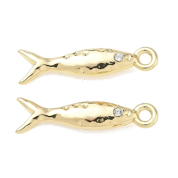 Alloy Rhinestone Pendants,  Long-Lasting Plated, Golden, Fish Charms, 23.5x6.5x3.5mm, Hole: 1.8mm