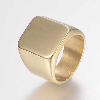 304 Stainless Steel Signet Band Rings for Men, Wide Band Finger Rings, Rectangle, Golden, Size 9, 19mm