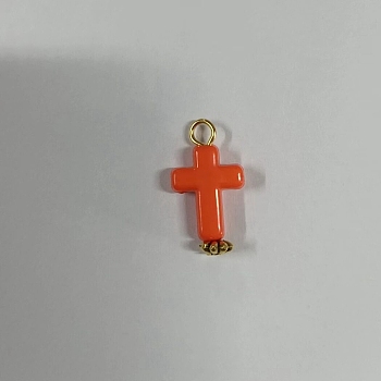 Opaque Acrylic Pendants, with Iron Findings, Cross, Tomato, 23x12x4.5mm, Hole: 2.7mm