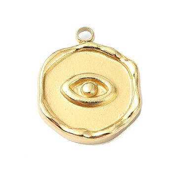 Ion Plating(IP) 304 Stainless Steel Pendants, Real 18K Gold Plated, Flat Round Charm, Eye, 15.5x12.5x2.5mm, Hole: 1.6mm