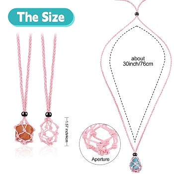 Braided Waxed Cotton Thread Cords Macrame Pouch Necklace Making, Adjustable Glass Beads Interchangeable Stone Necklace, Pink, 30 inch(76cm), 2pcs/set
