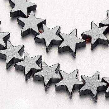 Non-magnetic Synthetic Hematite Bead Strands, Star, Original Color, 8x8x2~3mm, Hole: 1mm, about 61~63pcs/strand, 15.7 inch