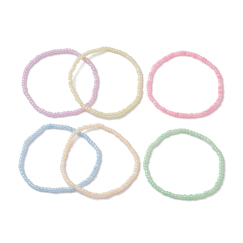 6Pcs 6 Colors Macaron Color Rondelle Glass Seed Beaded Stretch Bracelets, Stackable Bracelets for Women, Mixed Color, Inner Diameter: 2-1/4 inch(5.6cm), 3mm, 1pc/color