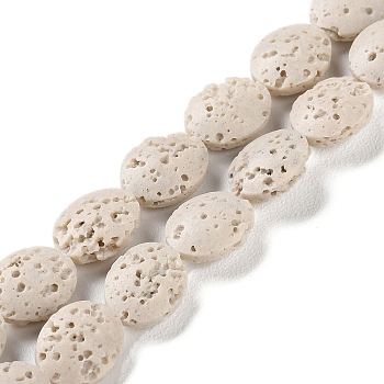 Natural Lava Rock Dyed Beads Strands, Flat Oval, Floral White, 10~11x8~8.5x4mm, Hole: 0.6mm, about 36pcs/strand, 14.80''(37.6cm)