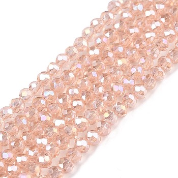 Electroplate Glass Beads Strands, AB Color Plated, Faceted, Rondelle, Misty Rose, 2.3~2.7x2mm, Hole: 0.4mm, about 150~155pcs/strand, 12.60~12.99 inch(32~33cm)