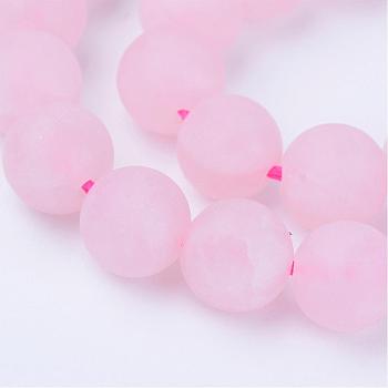 Natural Rose Quartz Beads Strands, Round, Frosted, 10~10.5mm, Hole: 1.2mm, about 36pcs/strand, 15.5 inch