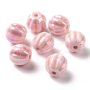 Handmade Pearlized Porcelain Beads, Pearlized, Pumpkin, Pink, 13x12mm, Hole: 2mm