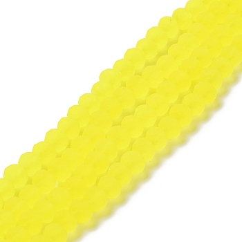 Transparent Glass Beads Strands, Faceted, Frosted, Rondelle, Yellow, 3mm, Hole: 1mm