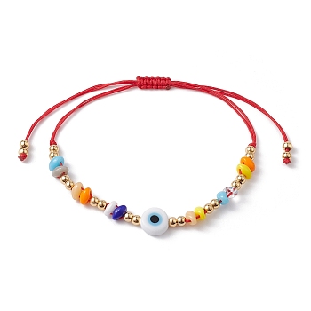 Adjustable Evil Eye Lampwork & Seed Braided Bead Bracelet, Colorful, Inner Diameter: 1-1/8~3 inch(2.8~7.7cm)