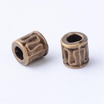 Tibetan Style Alloy Spacer Beads, Column, Cadmium Free & Nickel Free & Lead Free, Antique Bronze, 5x5mm, Hole: 2mm, about 3120pcs/1000g