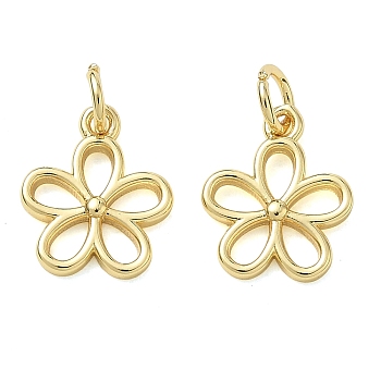 Brass Charms, Flower Charms, Cadmium Free & Lead Free, Rack Plating, Long-Lasting Plated, Real 18K Gold Plated, 13x10x2mm, Hole: 3.5mm